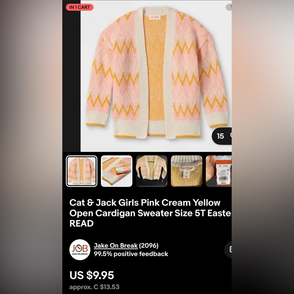 Cat & Jack Pink Cream Chevron Cardigan Sweater